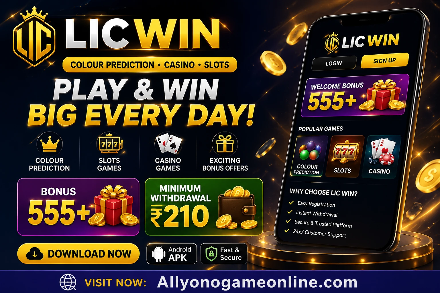 LIC Win APK Download 2026 – Get 555+ Bonus & ₹210 Minimum Withdrawal